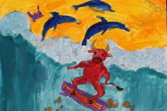 Jacob-Mikusky-Geller-9-y.o.-Minotaur-at-the-Surf-board.-Acrylic-on-canvas-16x20-in